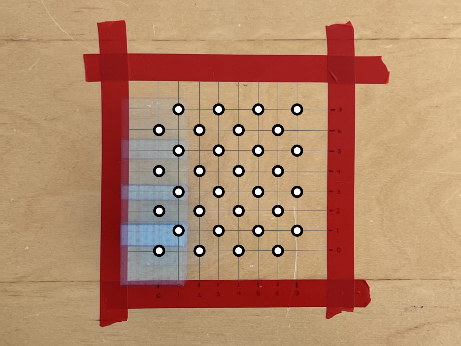 The 8x8 grid of cube positions used for evaluation, marked inside the start square.